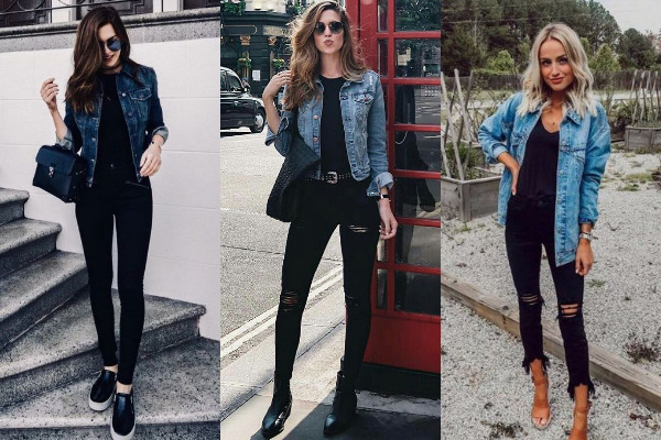 all-black outfit джинсовая куртка