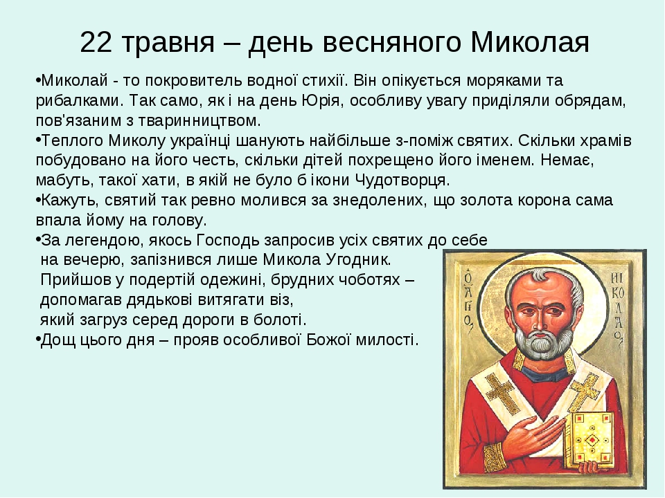 22 травня - день весняного Миколая